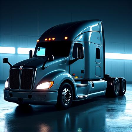 Modern fuel-efficient semi-truck at night